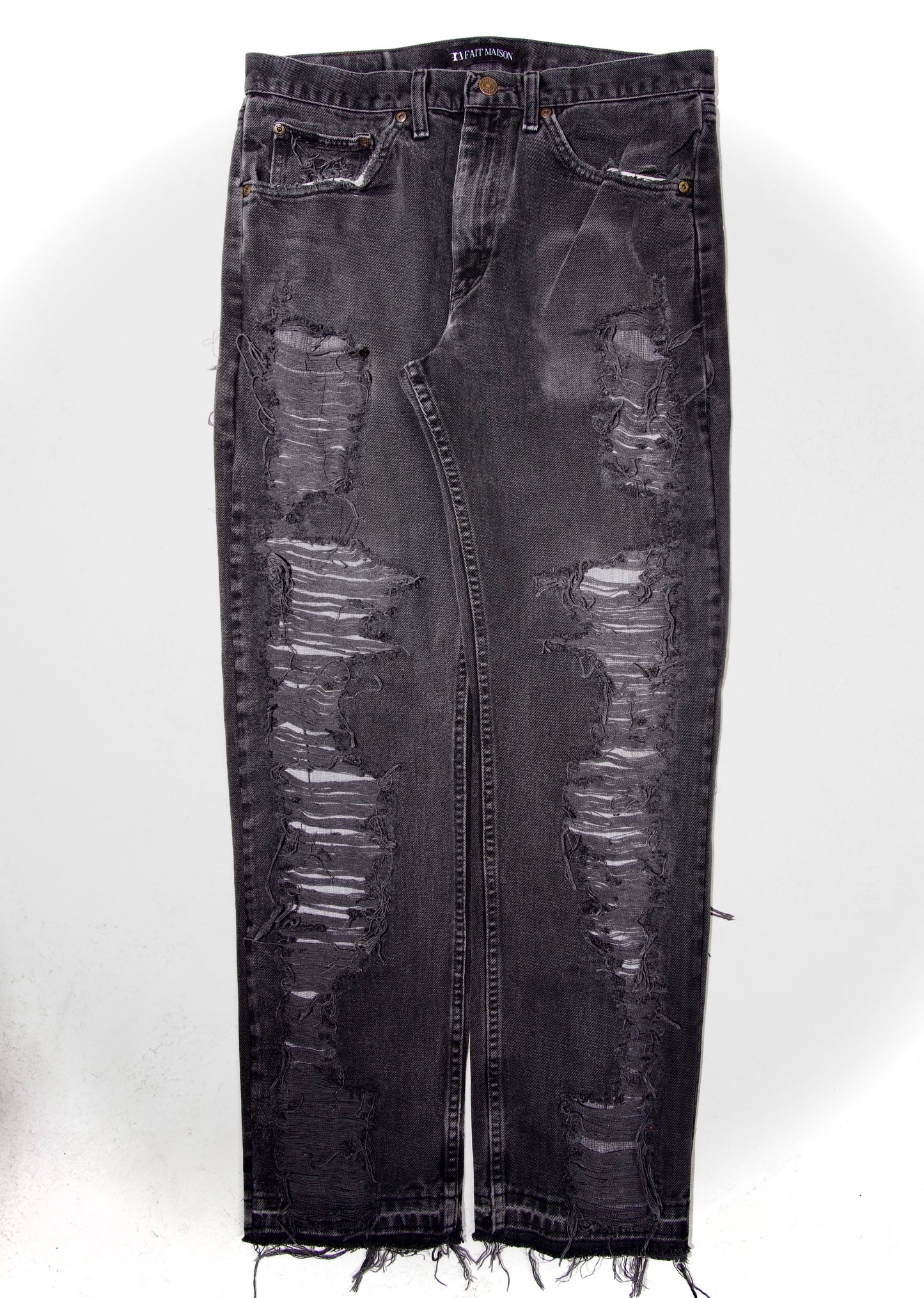 Full Distressed and repaired black denim/ Og Skull logo